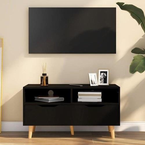 Tevy Wooden TV Stand With 1 Drawer 2 Shelves In Black