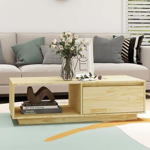 Tevie Solid Pinewood Coffee Table With 1 Door In Natural