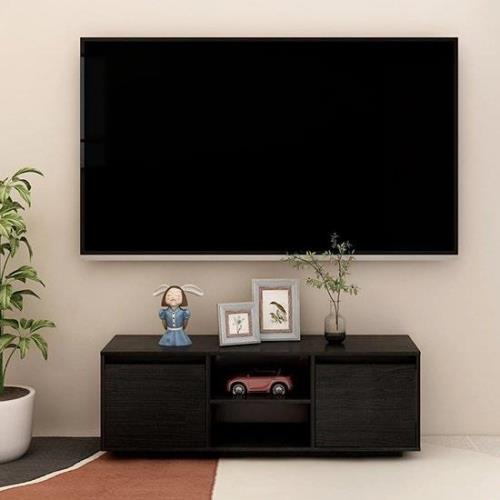 Eurus Solid Pinewood TV Stand With 2 Doors In Black