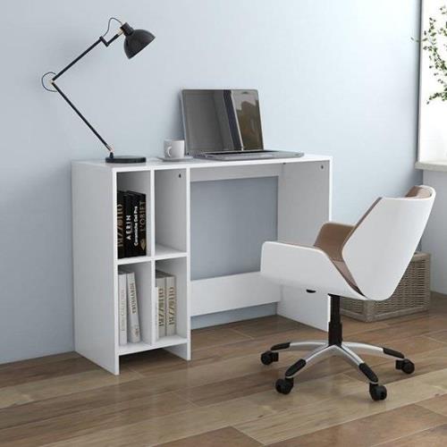 Becker Wooden Laptop Desk With 4 Shelves In White