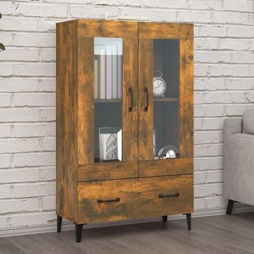 Taszi Wooden Highboard With 2 Doors 1 Drawers In Smoked Oak