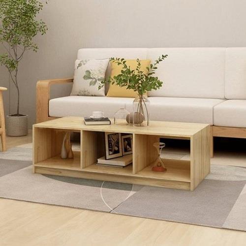 Cason Solid Pinewood Coffee Table With 2 Shelves In Natural