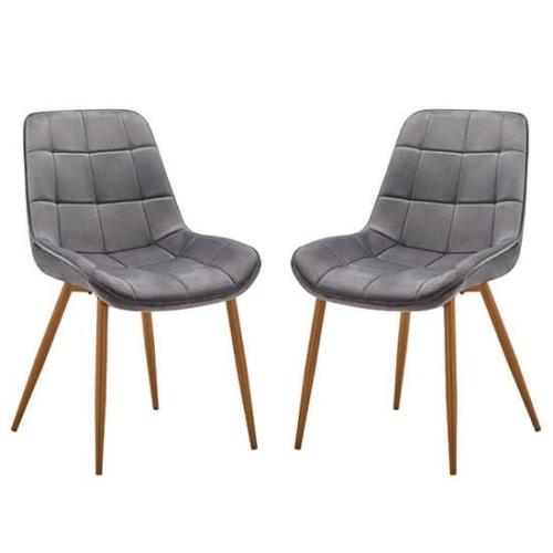 Primo Grey Fabric Dining Chairs With Oak Legs In Pair