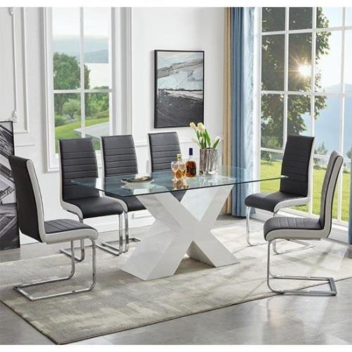 Zanti Glass Dining Table With White Base 6 Symphony Black Chairs