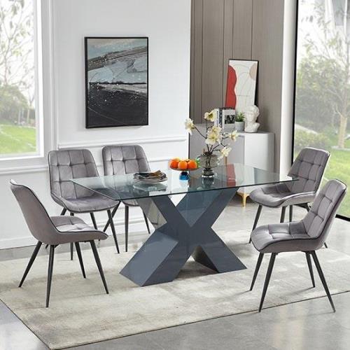 Zanti Glass Dining Table With Grey Base 6 Pekato Grey Chairs