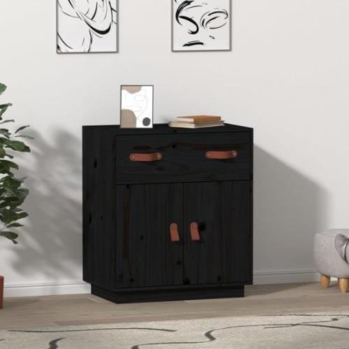 Alawi Pine Wood Sideboard With 2 Doors 1 Drawer In Black