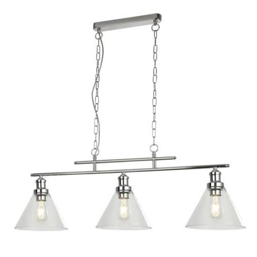 Pyramid 3 Lights Glass Shade Pendant Light In Chrome