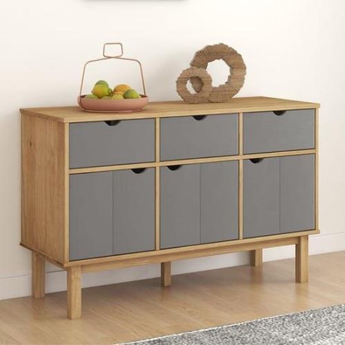 Bridie Pinewood Sideboard With 3 Doors 3 Drawers In Brown Grey