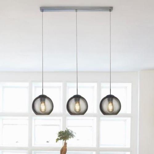 Balls 3 Lights Smoked Glass Bar Pendant Light In Chrome