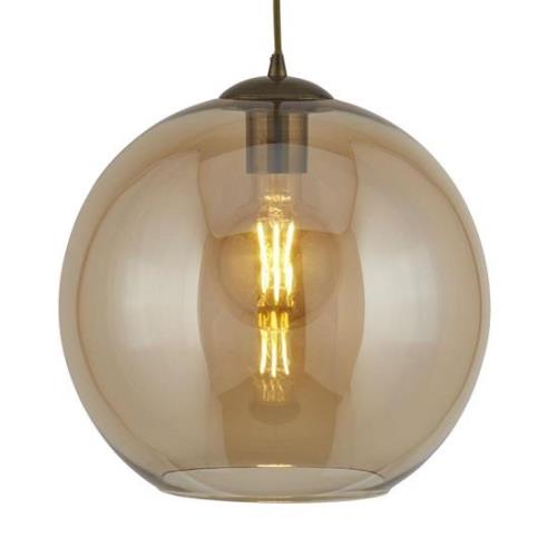 Balls Small Amber Glass Ceiling Pendant Light In Antique Brass