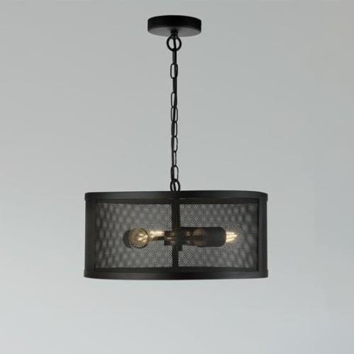 Fishnet 3 Lights Drum Ceiling Pendant Light In Matt Black