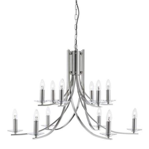 Ascona 12 Lights Clear Glass Pendant Light In Satin Silver