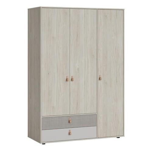 Danville Wooden Wardrobe With 3 Door 2 Drawer In Light Walnut