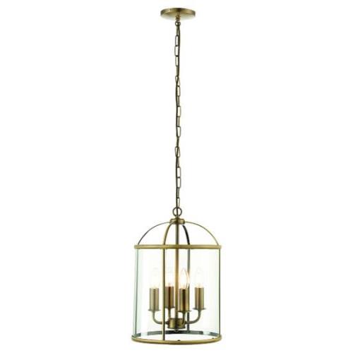 Lembeth 4 Lights Clear Glass Pendant Light In Antique Brass