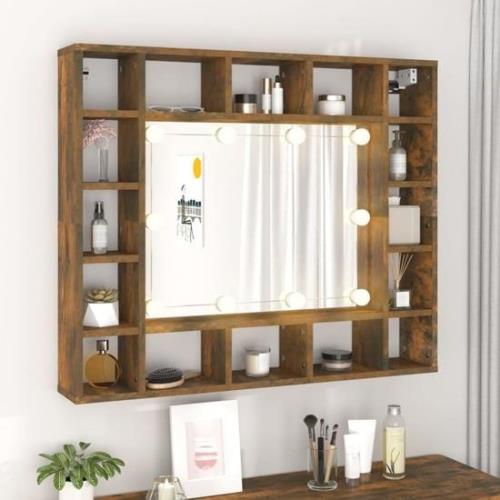 Dublin Wooden Dressing Mirrored Cabinet In Smoked Oak With LED