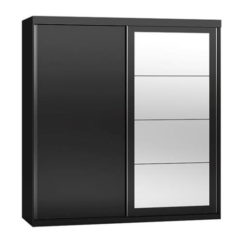 Mack Mirrored Sliding Wardrobe With 2 Doors Black Gloss Front