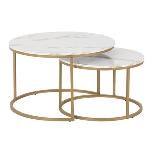 Hargrove Wooden Nesting Coffee Tables In White Marble Effect