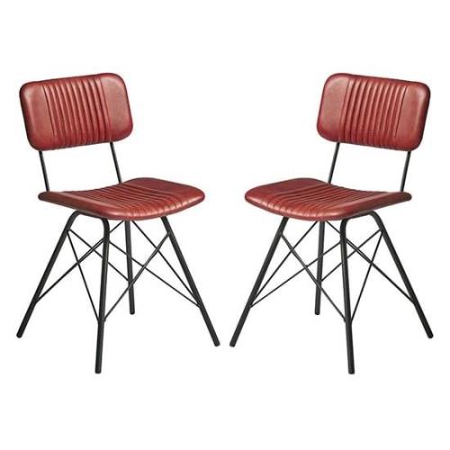 Donna Vintage Red Genuine Leather Dining Chairs In Pair