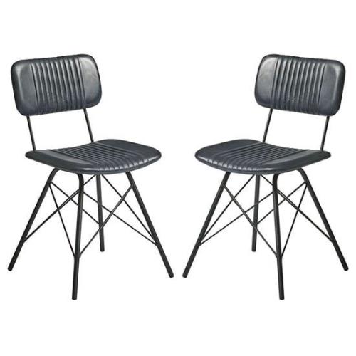 Donna Vintage Grey Genuine Leather Dining Chairs In Pair