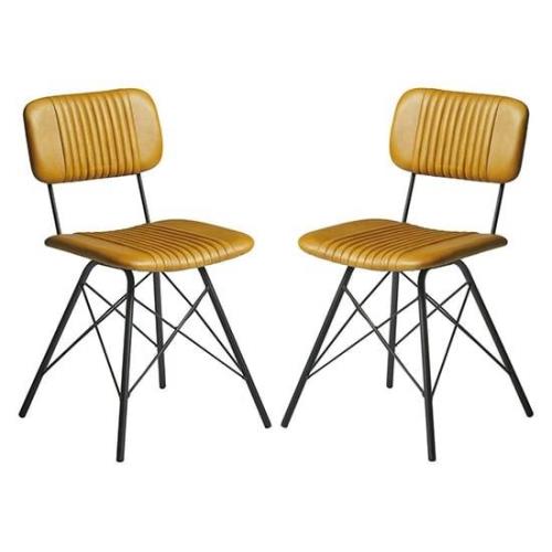 Donna Vintage Gold Genuine Leather Dining Chairs In Pair