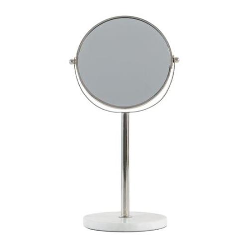 Belleville Vanity Mirror In Silver With White Marble Base