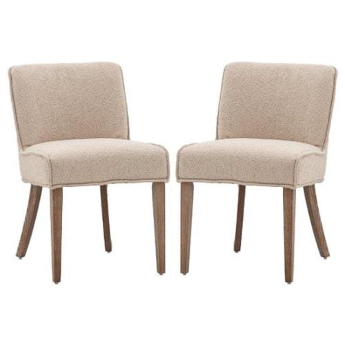 Worland Taupe Fabric Dining Chairs With Wooden Legs In Pair