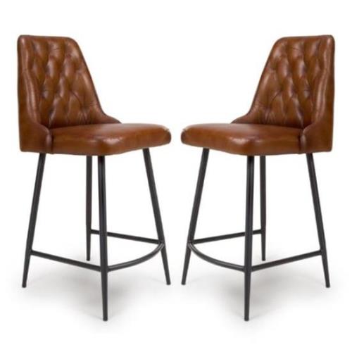 Basel Tan Genuine Buffalo Leather Counter Bar Chairs In Pair