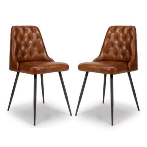 Basel Tan Genuine Buffalo Leather Dining Chairs In Pair