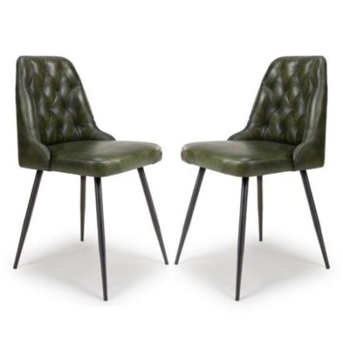 Basel Green Genuine Buffalo Leather Dining Chairs In Pair