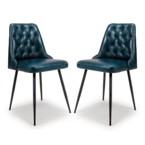 Basel Blue Genuine Buffalo Leather Dining Chairs In Pair