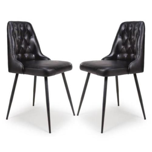 Basel Black Genuine Buffalo Leather Dining Chairs In Pair