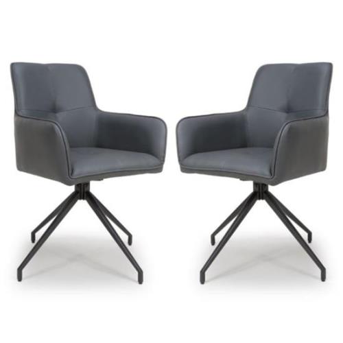 Novato Swivel Grey Faux Leather Dining Chairs In Pair