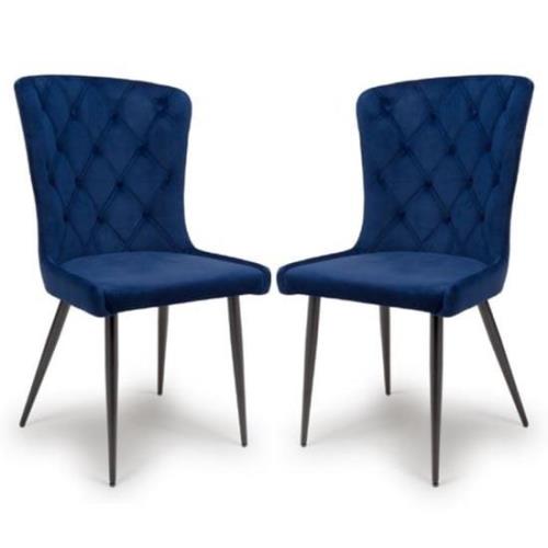 Merill Navy Velvet Dining Chairs With Metal Legs In Pair