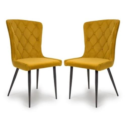 Merill Mustard Velvet Dining Chairs With Metal Legs In Pair