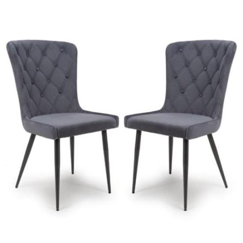 Merill Grey Velvet Dining Chairs With Metal Legs In Pair