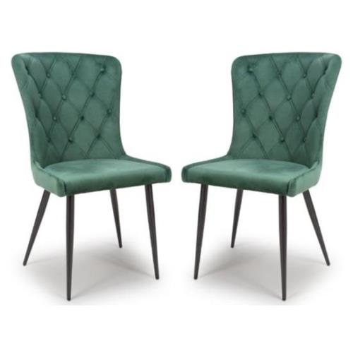 Merill Green Velvet Dining Chairs With Metal Legs In Pair