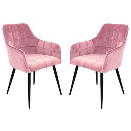 Vernal Blush Velvet Dining Chairs With Black Legs In Pair