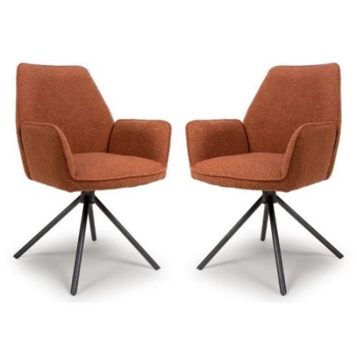 Utica Rust Boucle Carver Snuggly Fabric Dining Chairs In Pair