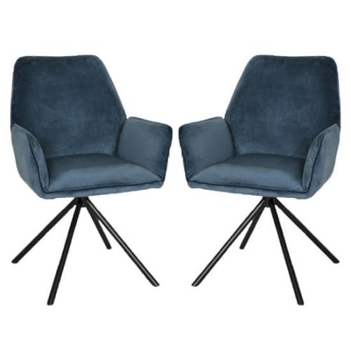 Utica Blue Carver Velvet Dining Chairs In Pair