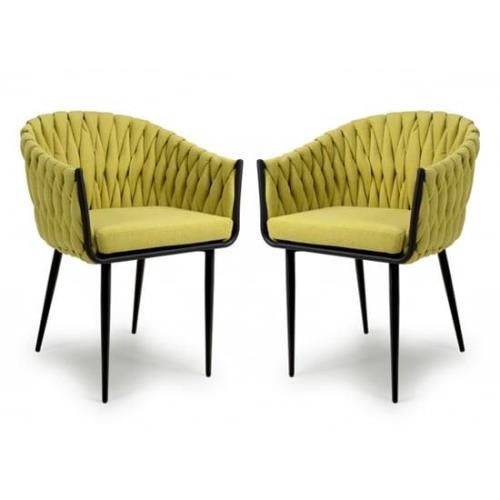 Pearl Yellow Braided Fabric Dining Chairs In Pair