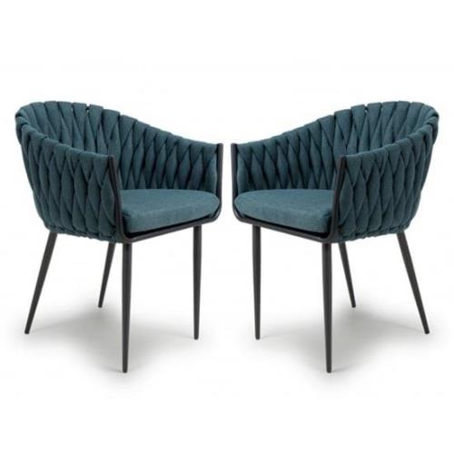 Pearl Blue Fabric Dining Chairs With Black Legs In Pair