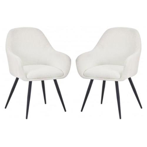 Orno White Boucle Fabric Dining Chairs With Black Legs In Pair