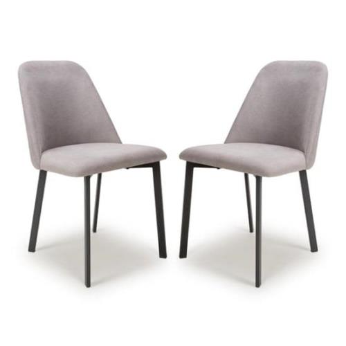 Lenoir Light Grey Fabric Dining Chairs With Black Legs In Pair