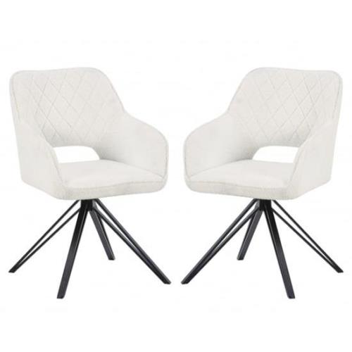 Lublin White Fabric Dining Chairs With Black Legs In Pair