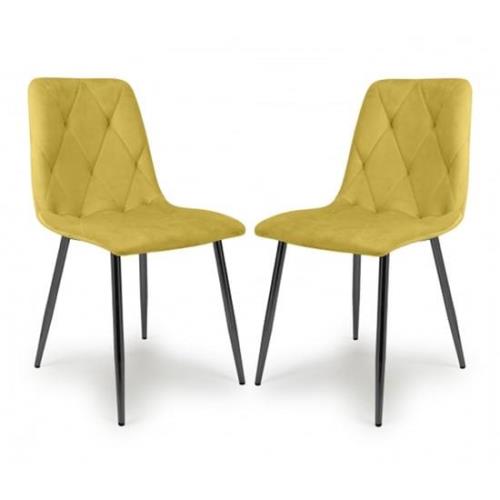 Vestal Mustard Velvet Dining Chairs With Black Legs In Pair