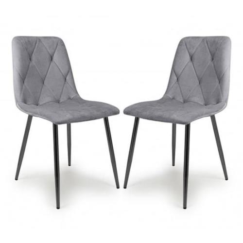 Vestal Grey Velvet Dining Chairs With Black Legs In Pair