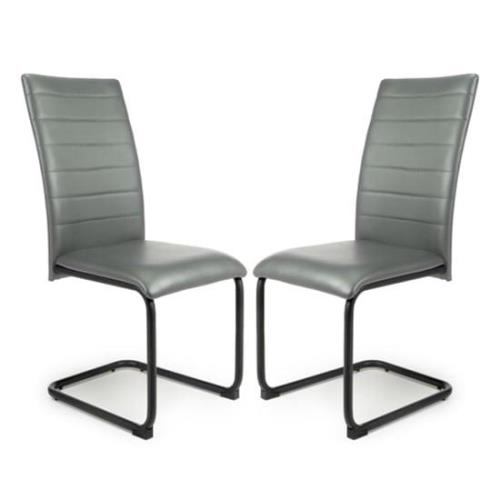 Clisson Grey Leather Dining Chairs With Metal Legs In Pair