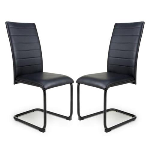 Clisson Black Leather Dining Chairs With Metal Legs In Pair