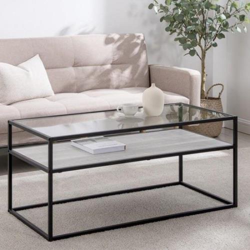 Malibu Glass Coffee Table With Oak And Grey Reversible Shelf