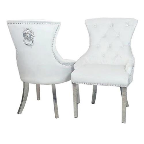 Melvin Lion Knocker Light Grey Velvet Dining Chairs In Pair